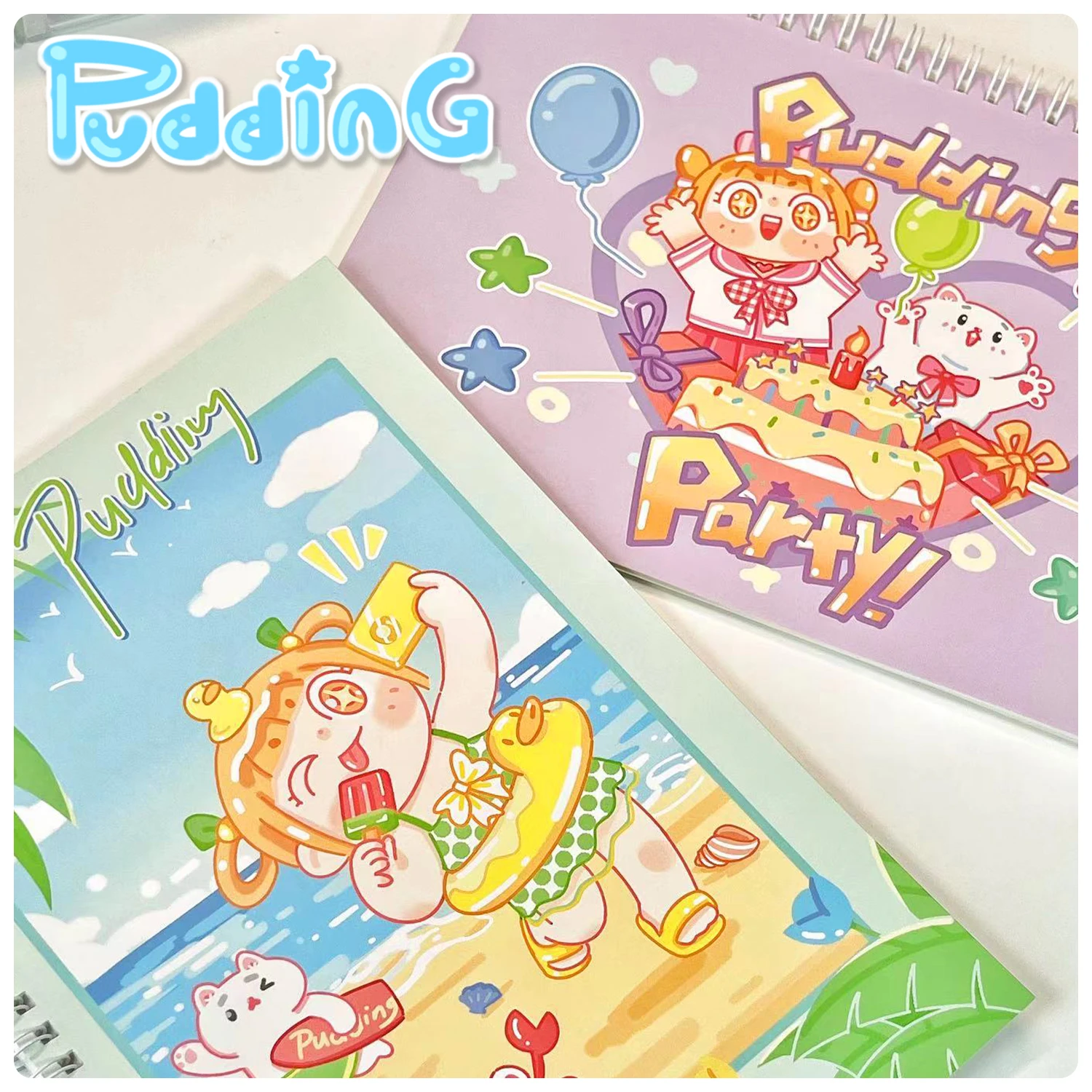 

[Bu Bu Pudding Summer Series Demand B5] Original Double Sided Coil Book Cute Cartoon Cool Hand Painted Wind Sticker Book