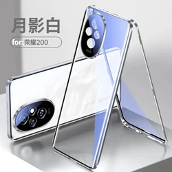 Ultimate 360° Dual-Sided Glass Protection Magnetic Metal Case with Camera Lens Protector for Honor 200 Pro (HJ   Silver)