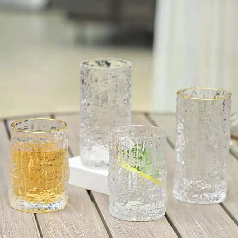 TEXTURED RIM GLASS TUMBLER - Gold