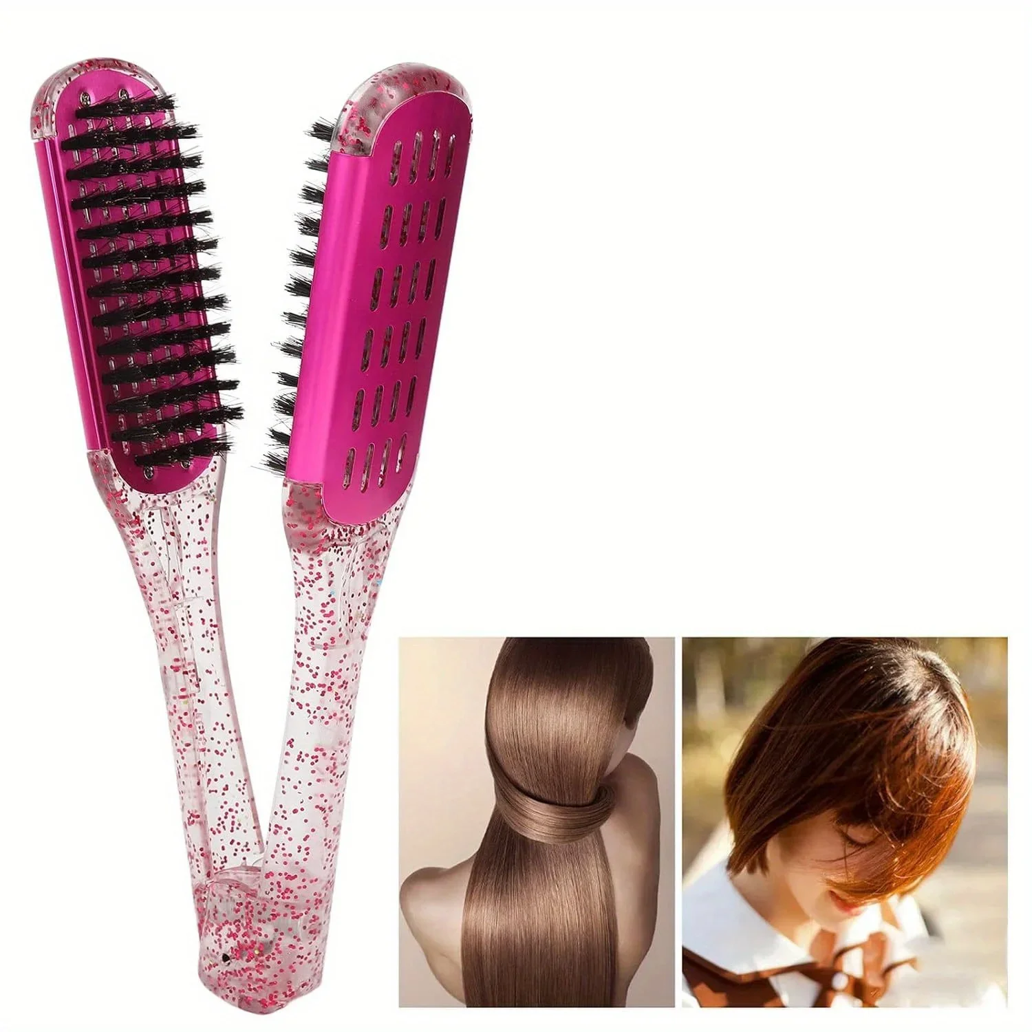 Professional Hairdressing Hair Straightener - Double Nylon Brush V-Shape Styling Comb