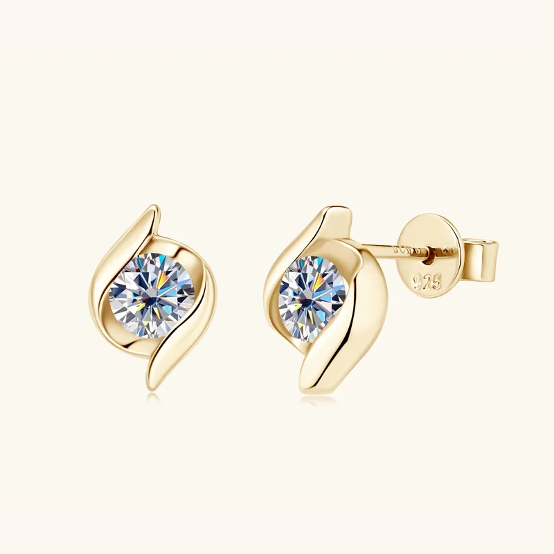 

1ct D Color VVS1 Moissanite Stud Earrings Women 925 Sterling Silver Moissanite Diamond Ear Studs 14k Gold Plated Pass Tester