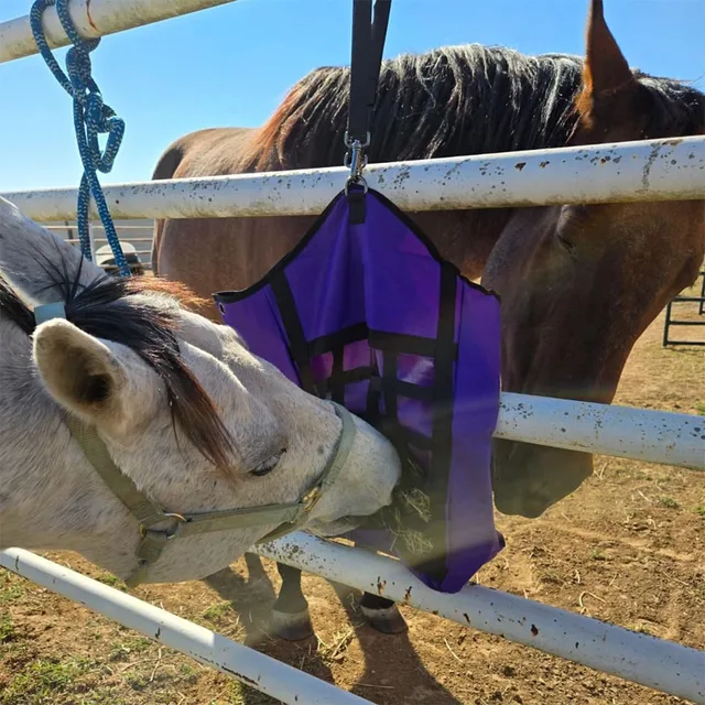 19473-11dd8b.jpg 1pc Durable Polyester Horse Hay Bag with Clear View Mesh Grid - Purple, Ideal for Horses, Goats, and Cattle Feeding in Stables o
