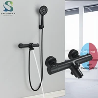 Black Thermostatic Bathroom Shower Faucet Dual Handle Bathtub Faucet Wall Mounted Mixer Tub Tap 1