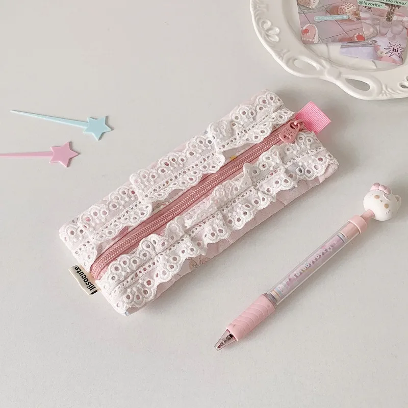 Astuccio in pizzo per studentessa con volant carino coreano trucco cancelleria organizer borsa portatile per il ritorno a scuola regalo Kawaii - immagine 6