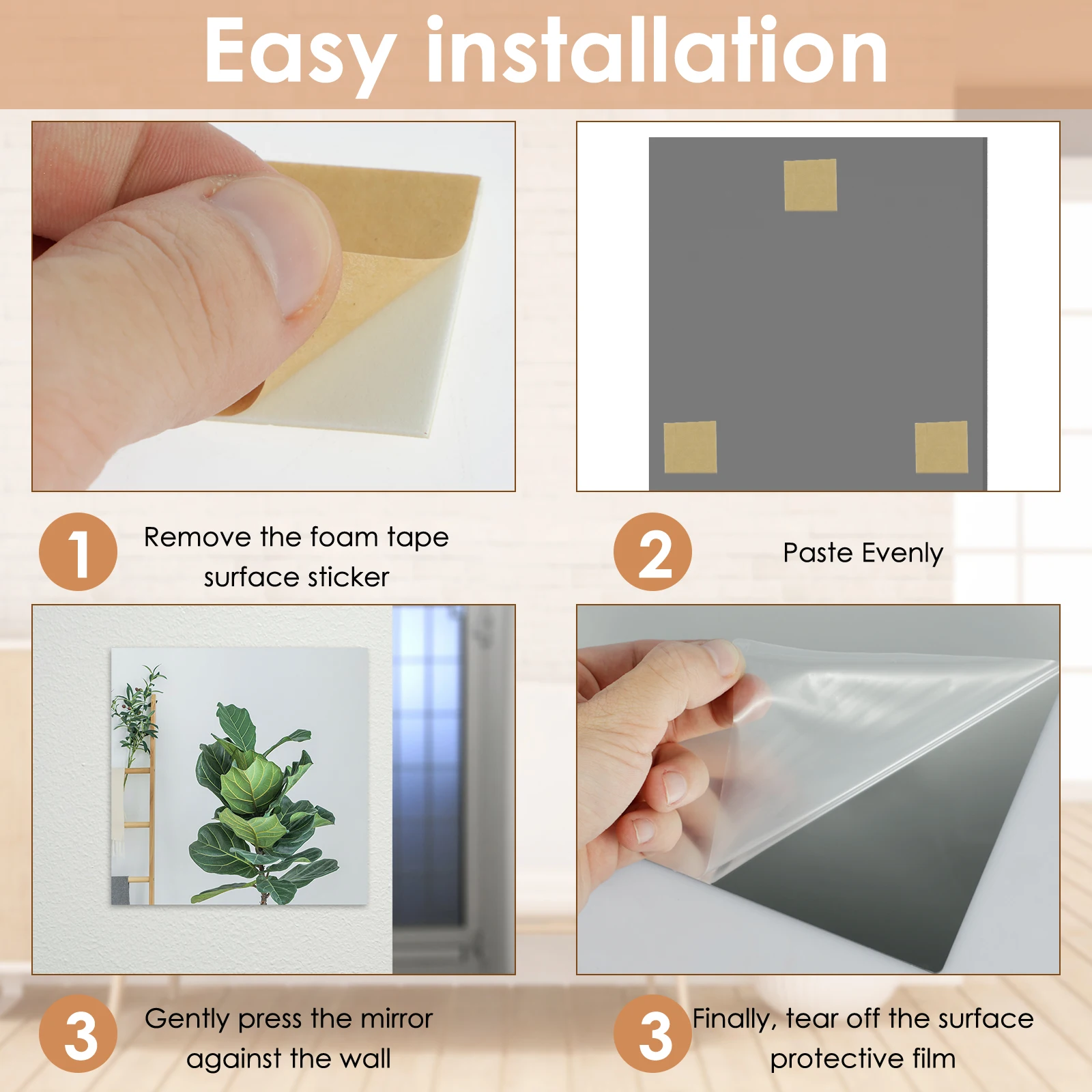 4 Pcs acrylic mirror self-adhesive flexible mirror brick unbreakable reflective square wall sticker home wall decoration