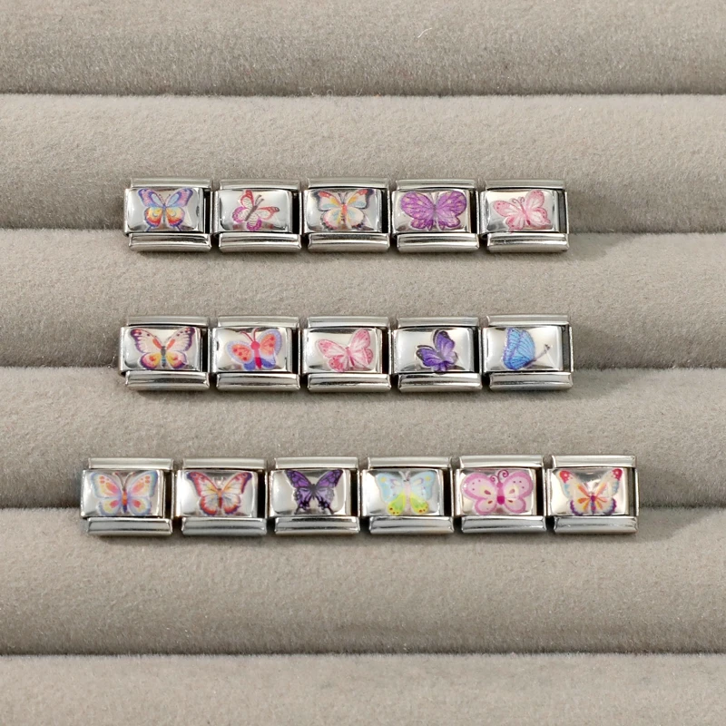Fashion Colorful Butterfly Series Y2K Love Italian Charm Links Fit 9mm Bracelet