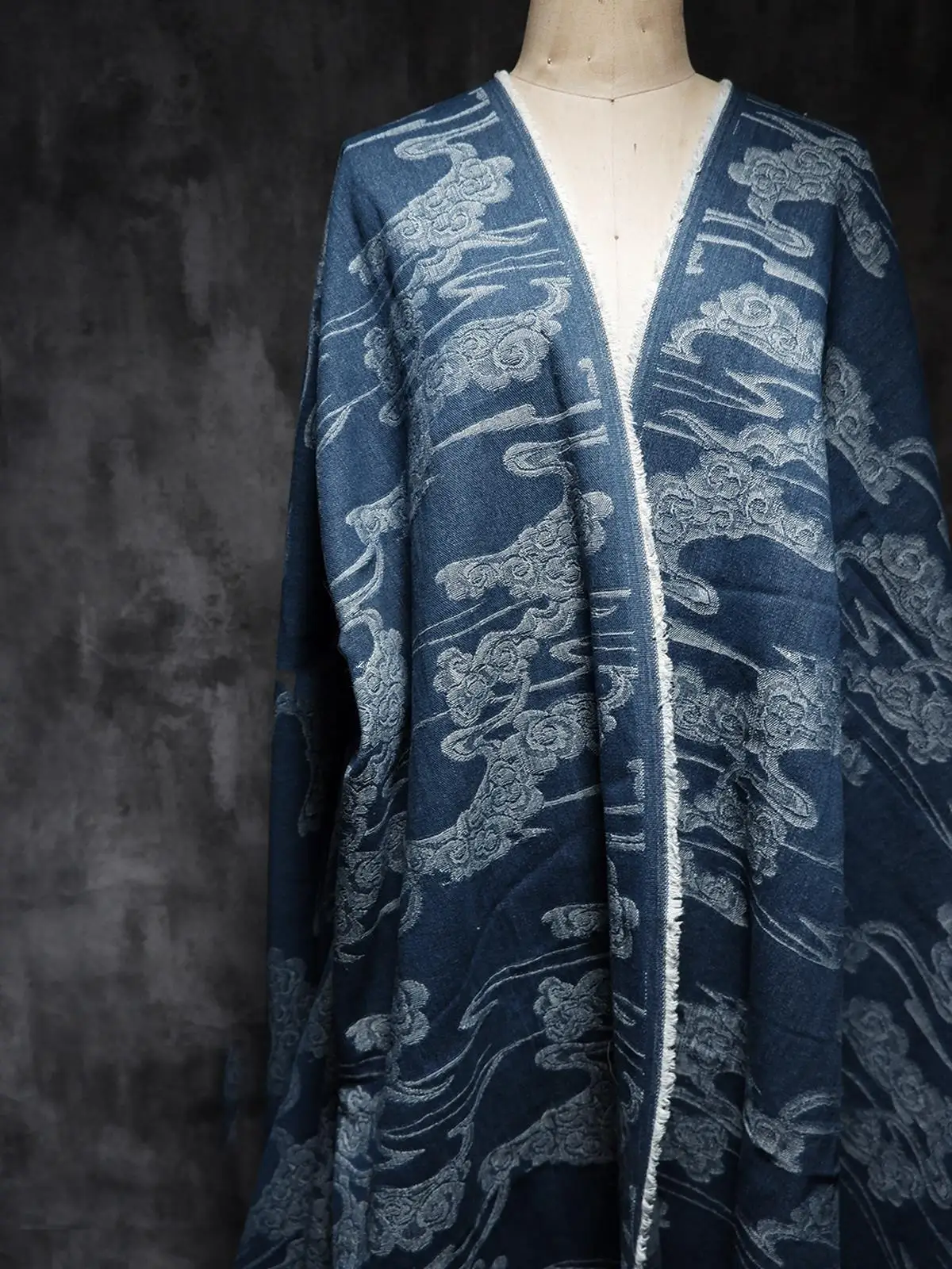 Chinese Style Xiangyun Pattern Washed Fabric Handmade Diy Jacquard Texture Coat Autumn and Winter Designer