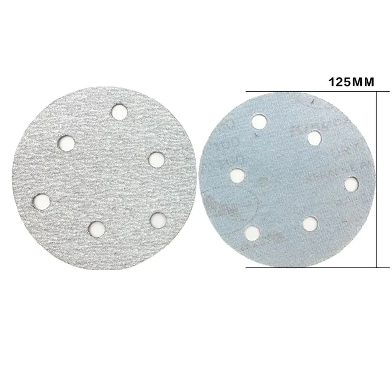 50개 5인치(125mm) 원형 사포 6홀 샌딩 디스크 세트 80-400 후크앤루프 접착식 연마 사포 자동차 광택용