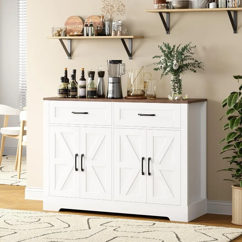 

Farmhouse Buffet Cabinet with Storage, 47.2" Storage Cabinet with Drawers, Barn Doors, Sideboard, Bar Cabinet