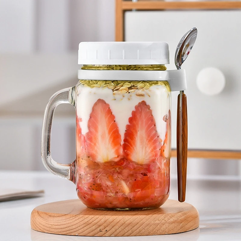 350ML Overnight Oat Cup Glass With Lid And Spoon Seal Food Breakfast Cup Portable Cereal Milk Salad Yogurt Cup Kitchen Item 3