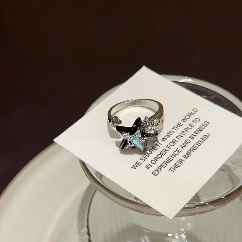 New Y2K Kpop Lucky Star Ring Heart Adjustable Irregular Geometric Punk Retro Women Crystal Ring Set Fashion Girls Jewelry Gifts