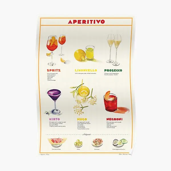 

Aperitivo Recipe Art Poster Funny Wall Decoration Mural Art Painting Room Vintage Picture Home Print Modern Decor No Frame