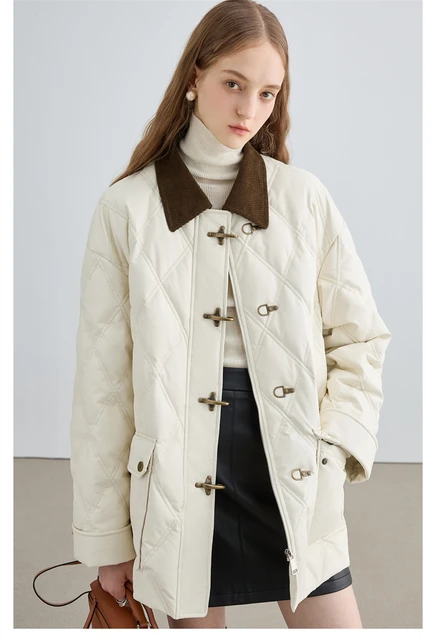 Padded trench coat with Oval T logo all over Woman, Beige