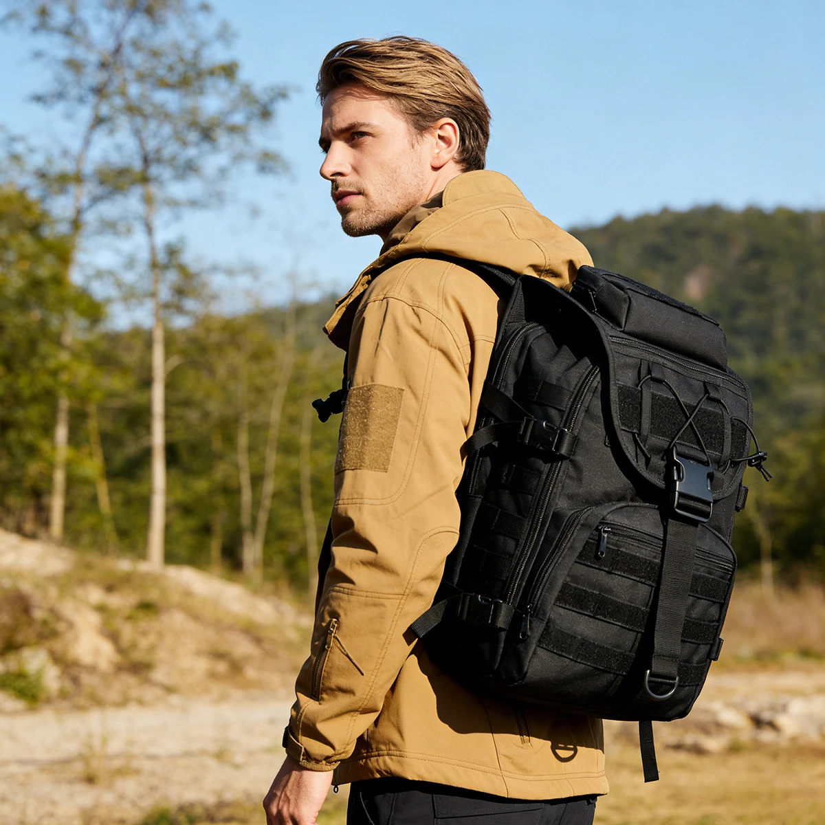 Sac à Dos Tactique 35L pour Pêche - Randonnée Survie Camping Sac Polyvalent Extérieur Sportif