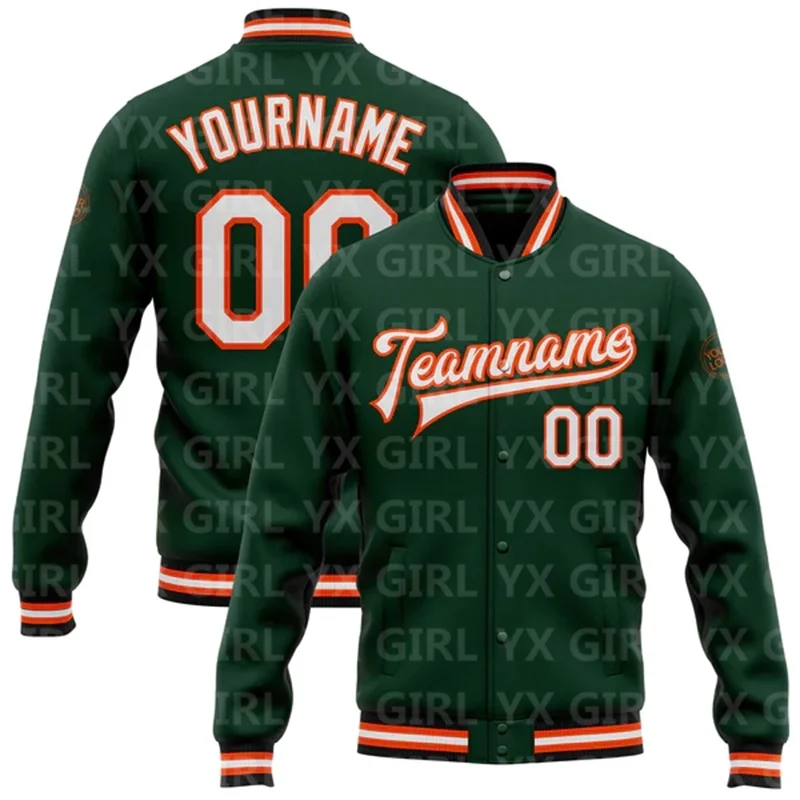 Custom Green Gold Bomber Full-Snap Varsity Letterman Jacket 3D Printed Baseball Button Jacket