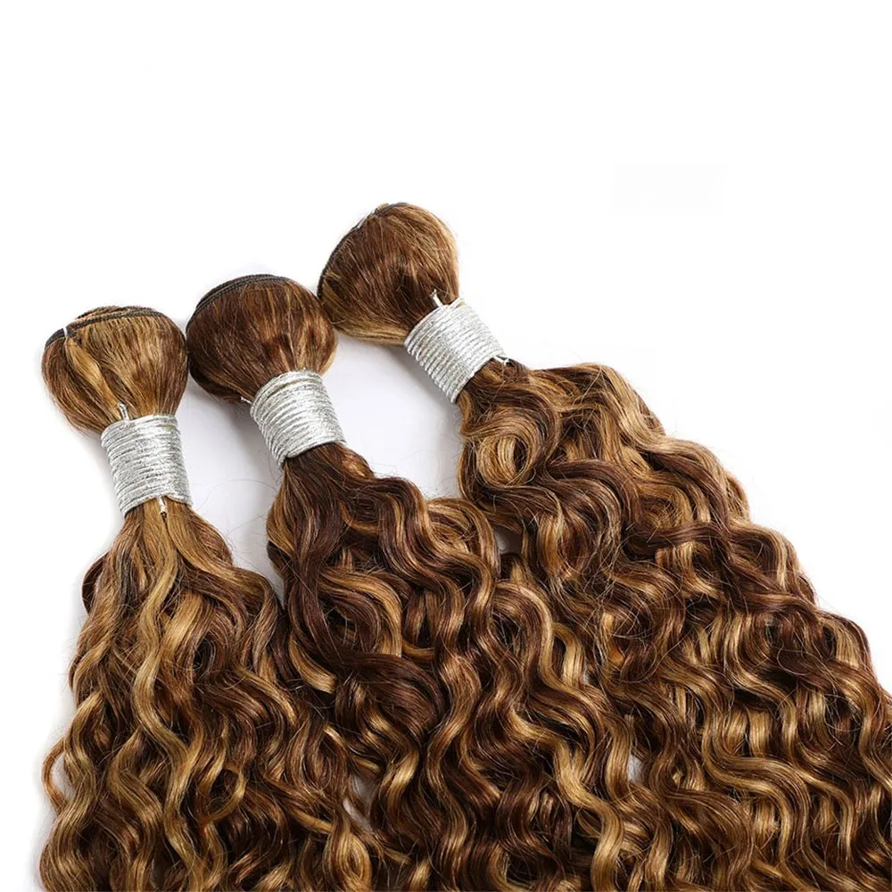 Sophianna Highlight Ombre 34 Inch 1 3 4 Bundles Double Weft Water Curly Bundles Brown Deep Wave Bundles 100%Human Hair Weaves 5