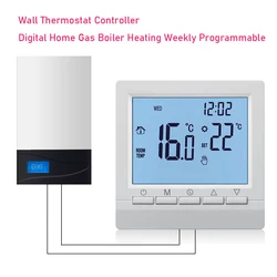 Household Thermostat with Backlight Temperature Controller Meter Programmable LCD Regulator Gas Boiler Battery Powered
