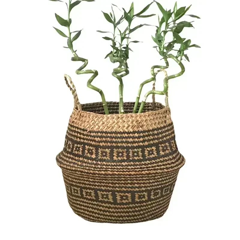 New 1pc Foldable Handmade Rattan Woven Flower Basket Seagrass Clothing Storage Basket Home Decoration Flower Basket 5