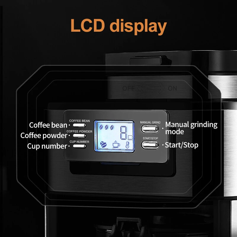 Petrus Automactic Coffee Machine Drip Coffee Maker Stainless Steel 10-cup Brew Machine With Built-In Grinder