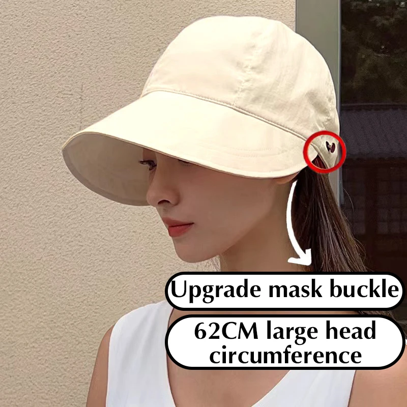 Outdoor Can Hang Mask Sun Hat Hollow Top Anti-Ultraviolet Sunscreen Summer Large Brim Quick-Drying Female