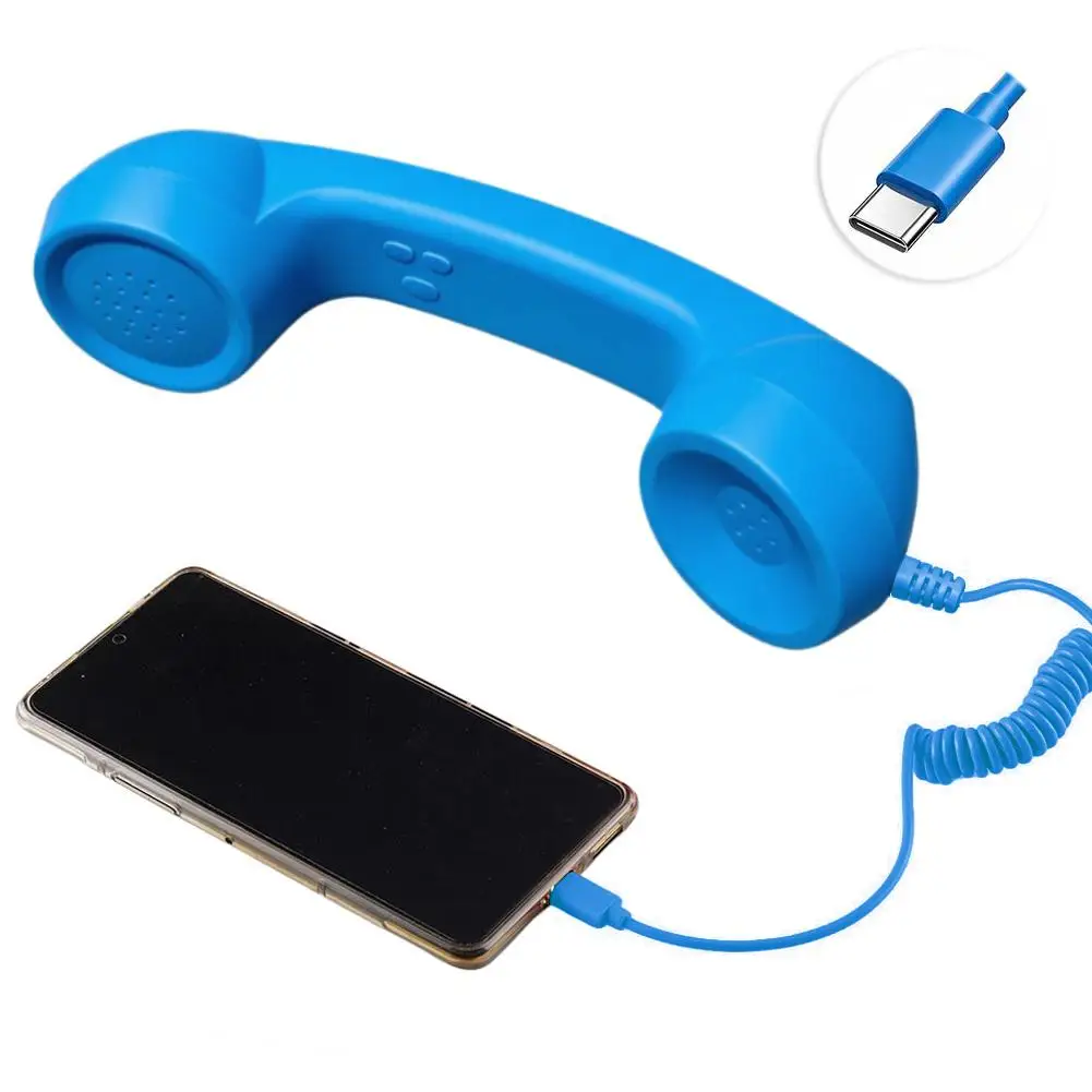 Vintage Handheld Phone Receiver with Type-C Connection and Tangle-Free Cord