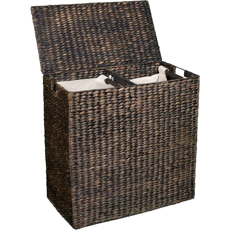 

Handwoven Double Laundry Hamper | Removable liner bags | Espresso laundry basket with lid