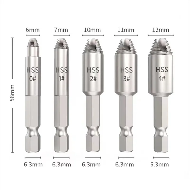 

5pcs/set Damaged Screw Extractor Drill Bit Set Stripped Broken Screw Bolt Extractor Remover Easily Take Out Demolition Tools