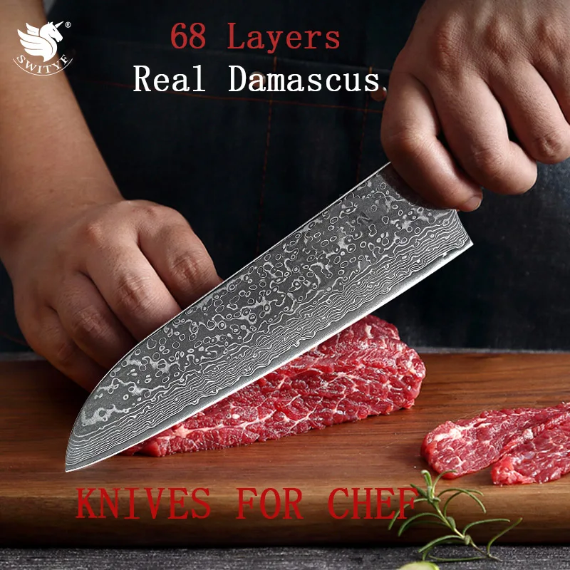 

SWITYF 7 Inch Santoku Knife VG10 Damascus Steel Cooking Tool Meat Vegetable Cutter Chef Cleaver Utility Knives Fiberglass Handle