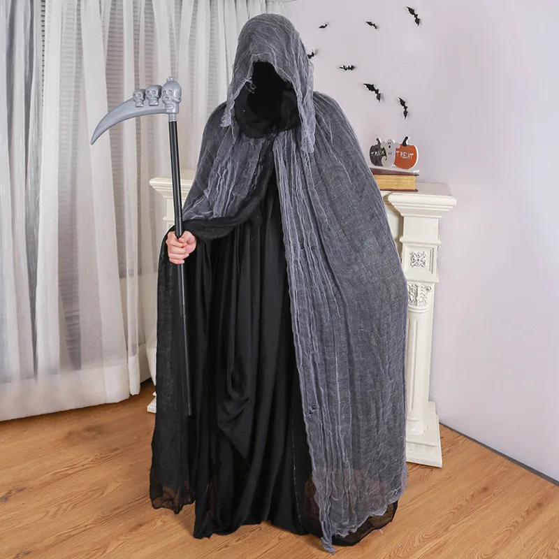 Halloween Ghost Costume Cosplay Adult Death Cloak Horror Zombie Tattered Hooded Capes Skull Skeleton Cosplay Costume