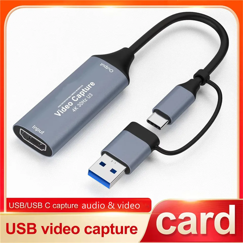 Dual Function USB 3.0 Video Capture Card 4K with Type-C Adapter for Gaming and Live Streaming