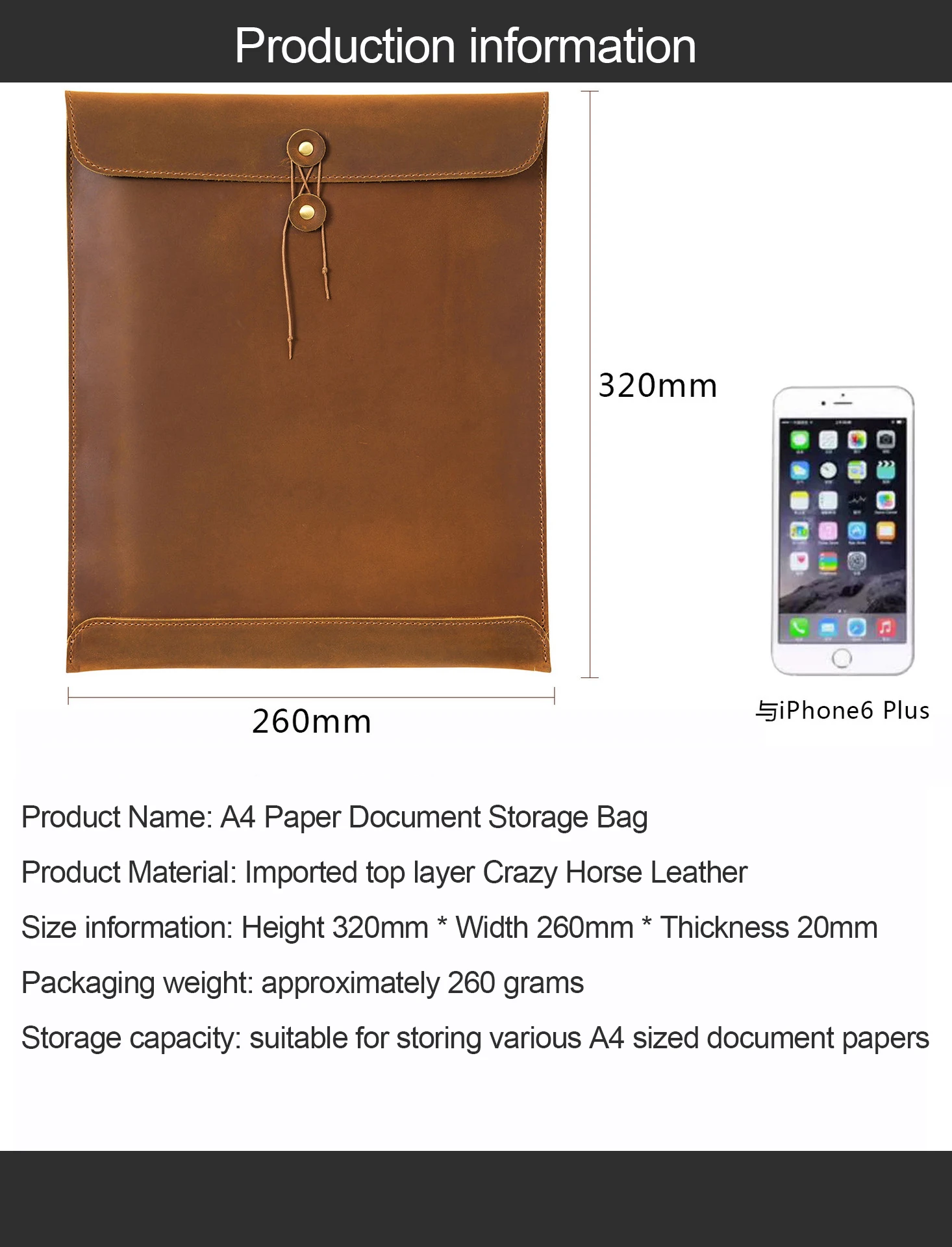 OEM ODM Vintage Crazy Horse Leather A4 Portfolio Bag Size Real Cowhide Leather Padfolio Bag Leather File Storage Bag File Pocket