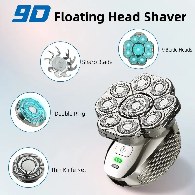 4D Head Shavers for Bald Men Upgraded 9 Floating Heads 6-in-1 Rechargeable Waterproof Wet Dry Bald Head Shavers for Men rotary shaver electric razor electric shaver electrical rotary shaver cordless shaver