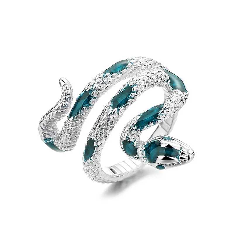 

Punk Gothic Snake Rings For Women Vintage Open Adjustable Silver Color Enamel Blue Red Black Party Jewelry Cute Finger Ring Gift