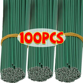 100/50pcs Artificial Flower Stems Bendable Iron Wire Rose Flowers Head Stick Rods Stem with Floral Tapes DIY Wedding Party Decor 1