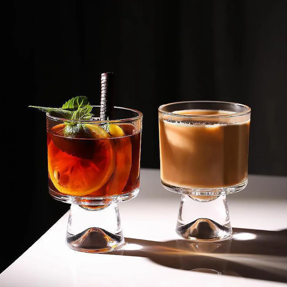 Japanese-Style High-Footed Snow Mountain Bottom Glass Coffee Cup Pack Of 6