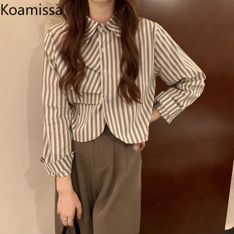 

Koamissa Women Korean Slim Shirt Long Sleeves Turn Down Collar Chic Blouse Spring Autumn 2022 Outwear Tops Dropshipping Blusas