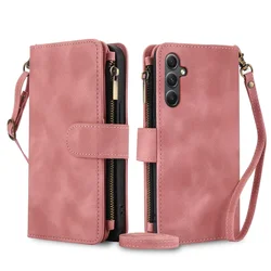 Leather Zipper Wallet Phone Case for A73 5G (Rosegold)