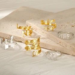 Skyrim Custom Double Name Rings Adjustable Gold Color Stainless Steel Personalized Nameplate Women Men Family Ring Jewelry Gift