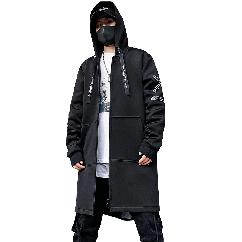 Fashion Printed Mens Trench Coat Hooded Harajuku Windbreaker