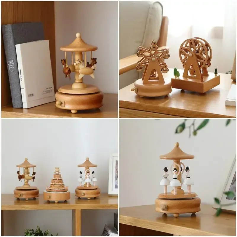 Wooden Carousel Dance Girl Music Box Christmas Ornament Rotary Train Musical Box Home Decoration For Birthday Gifts Valentine' 6