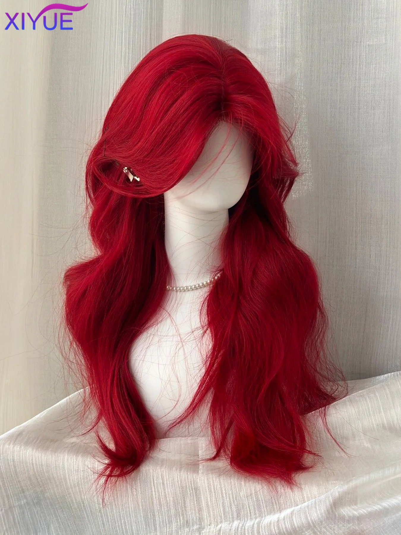 Fashion wine red Wave synthetic wig Long body wave red natural wig middle part of Cosplay Halloween smooth fiber wig for women