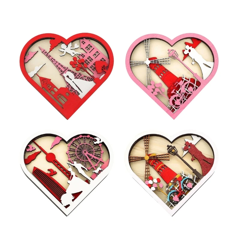 

Valentines Day Wood Windmill Ferris Wheel Table Centerpiece Decoration Freestanding Heart Ornament for Wedding Valentine