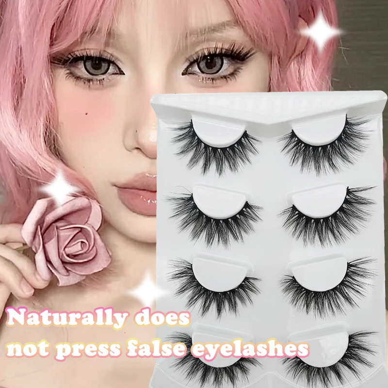 

4 Pairs Russian Strip Lashes Natural Fluffy 3D False Eyelashes Russian Volume Fake Eyelashes Extension Daily Dating Makeup