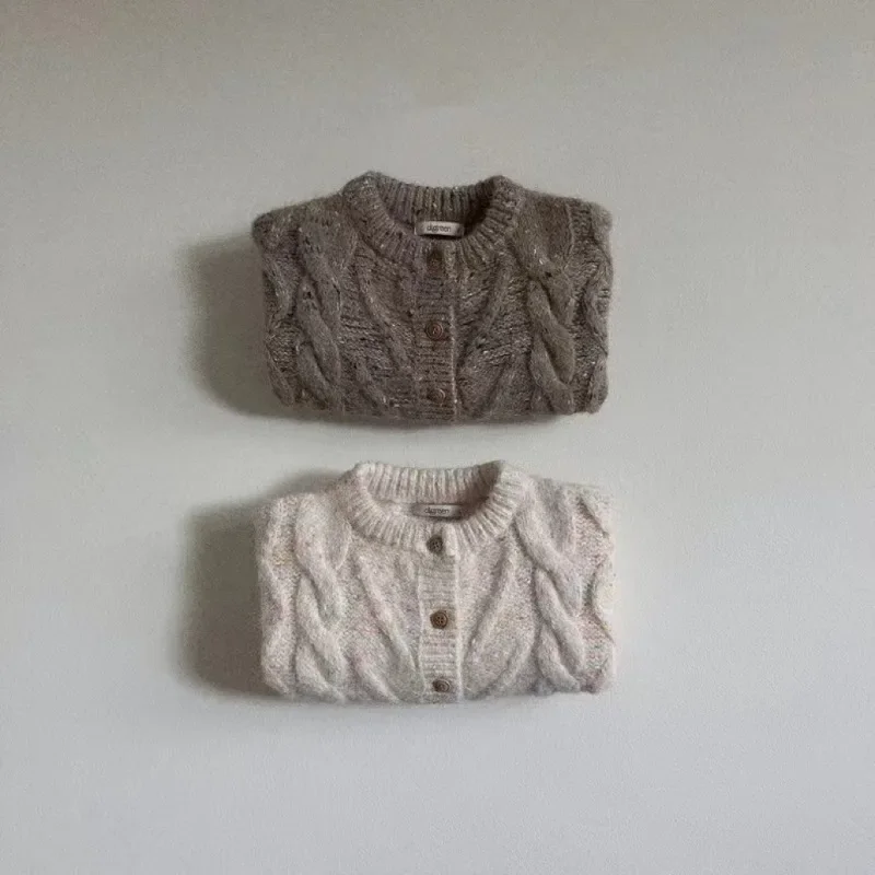 1-3Y Baby Girls Knitted Cardigan Children Long Sleeve Round Neck Mixed Color Knitwear Sweater Unisex Kid Fall Winter Top Clothes