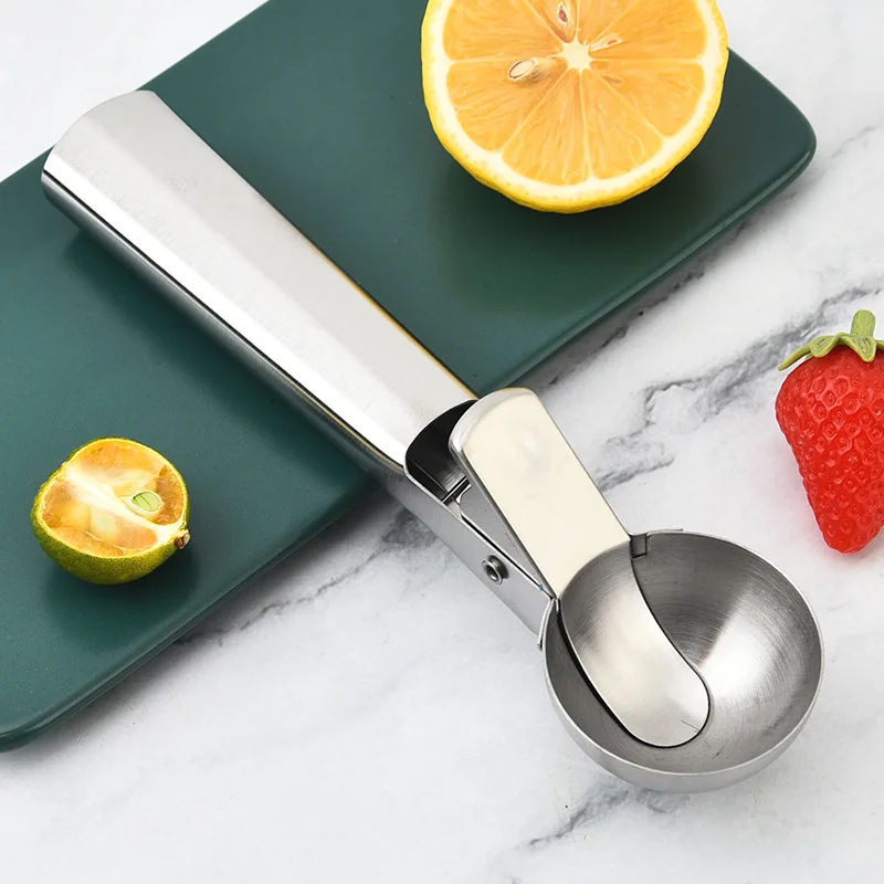 Stainless steel cream dipper household ice cream spoon push-type fruit watermelon ball scooper spoon