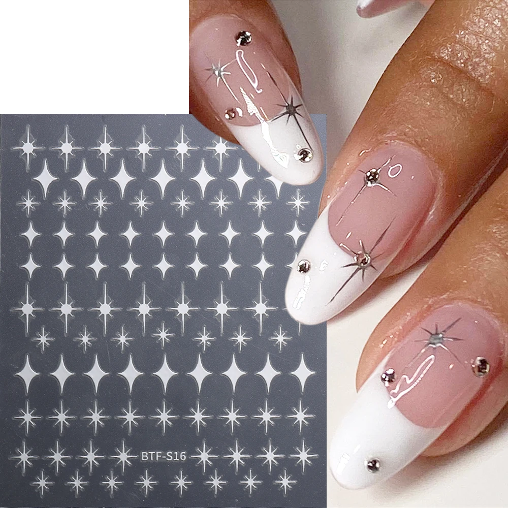 3D Cross Star Nail Art Stickers Silver Gold Bronzing Sliders Self-adhesive Laser Star Nail Decals Punk Manicure Decor NTBTF-S16