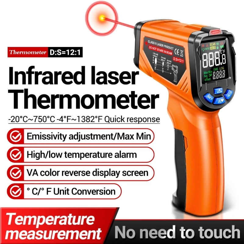 

Digital Infrared- Temperature-Gun -20℃~750℃ Thermometer 0.1~1.00 Adjustable Non-Contact Industrial Temp Detector- DropShipping
