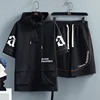 2 Pcs/Set Men Tracksuit Short Sleeve Hoodies+Pants Hooded Elastic Waist Summer Hip Hop Sweatshirt Sweatpants Loose Set 3