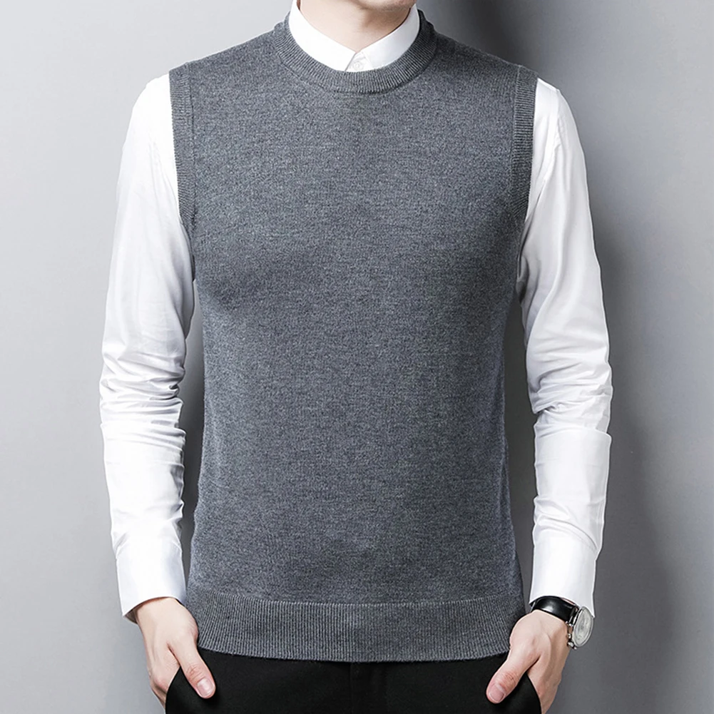 New Autumn Winter Men\'s Slim Fit Sweater Vest O-neck Casual Knitted Tank Tops Sleeveless Pullover Man Clothing
