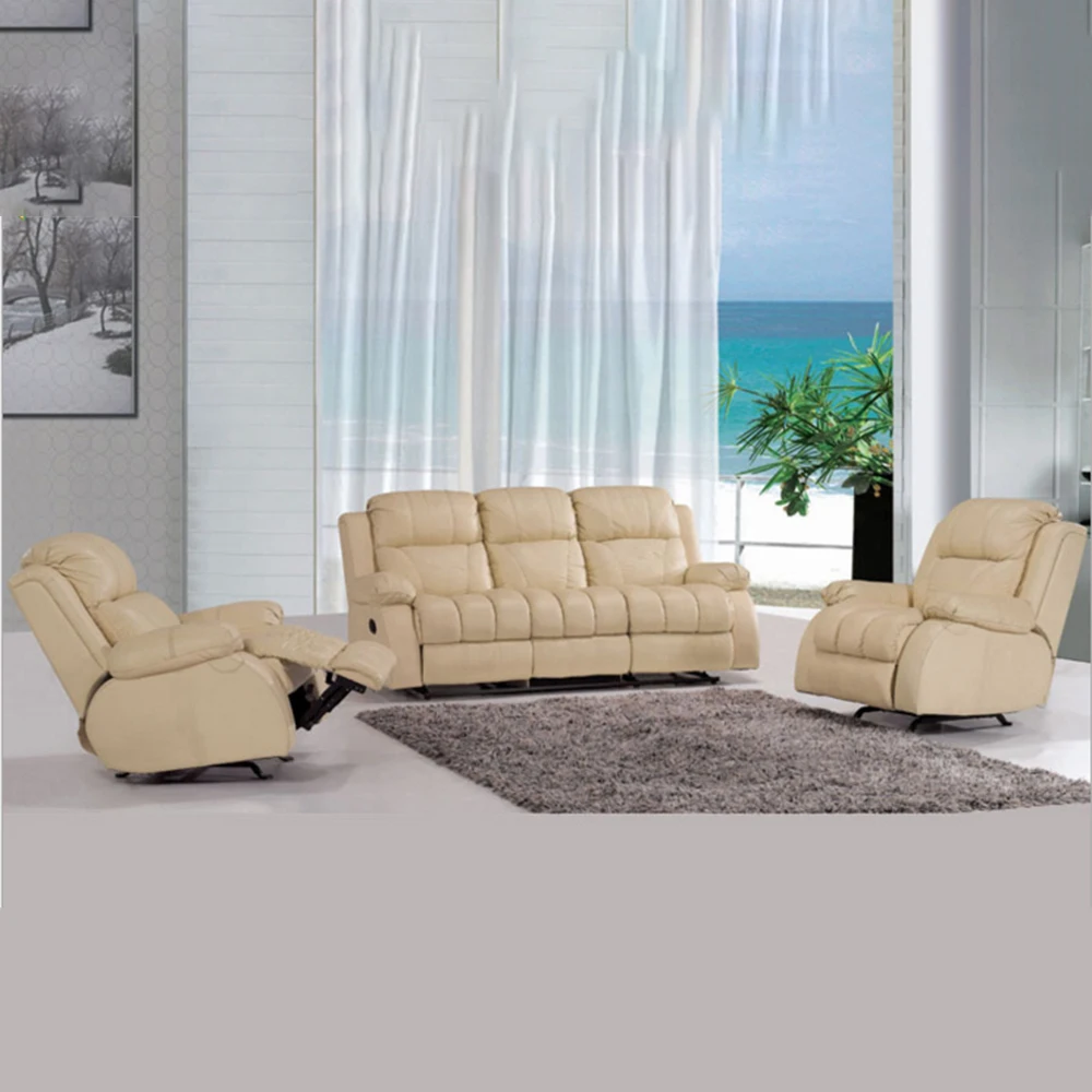 

MANBAS Manual Recliner Sofa Genuine Leather Couch for Living Room Theater Seat Cinema Recliner Multifunctional Sofa 1+1+3 Seater